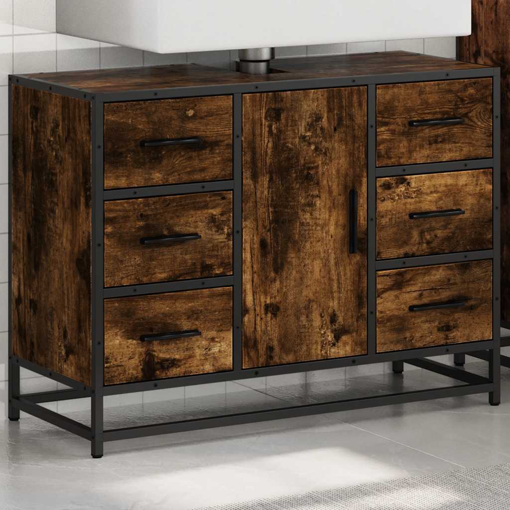 vidaXL Waschbeckenunterschrank Räuchereiche 80x33x60 cm Holzwerkstoff