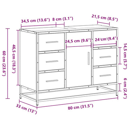 vidaXL Waschbeckenunterschrank Räuchereiche 80x33x60 cm Holzwerkstoff
