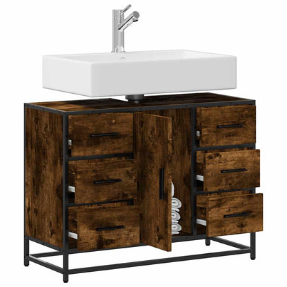 vidaXL Waschbeckenunterschrank Räuchereiche 80x33x60 cm Holzwerkstoff
