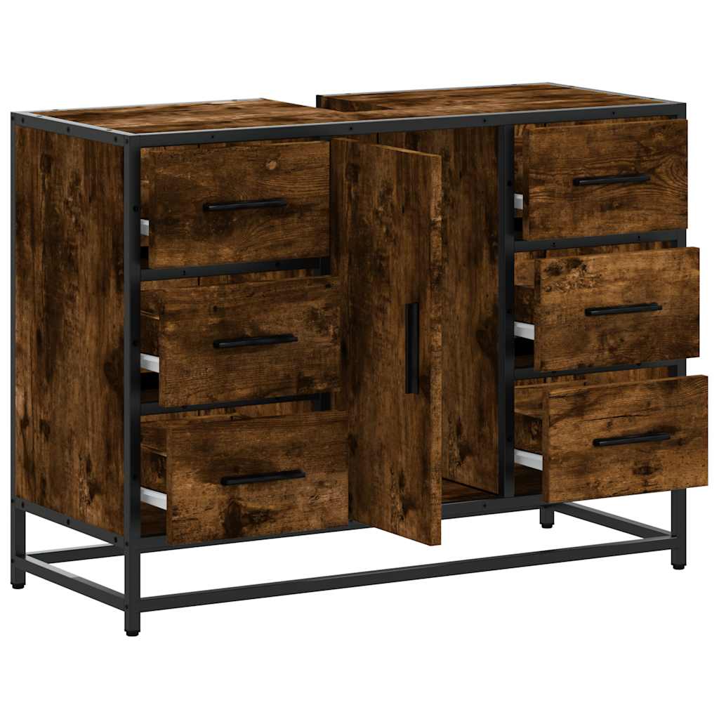 vidaXL Waschbeckenunterschrank Räuchereiche 80x33x60 cm Holzwerkstoff
