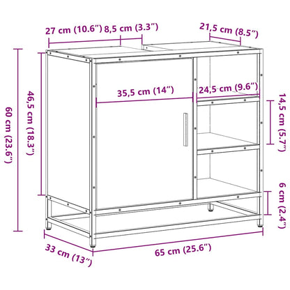 vidaXL Meuble sous-vasque chêne fumé 65x33x60 cm Bois d'ingénierie
