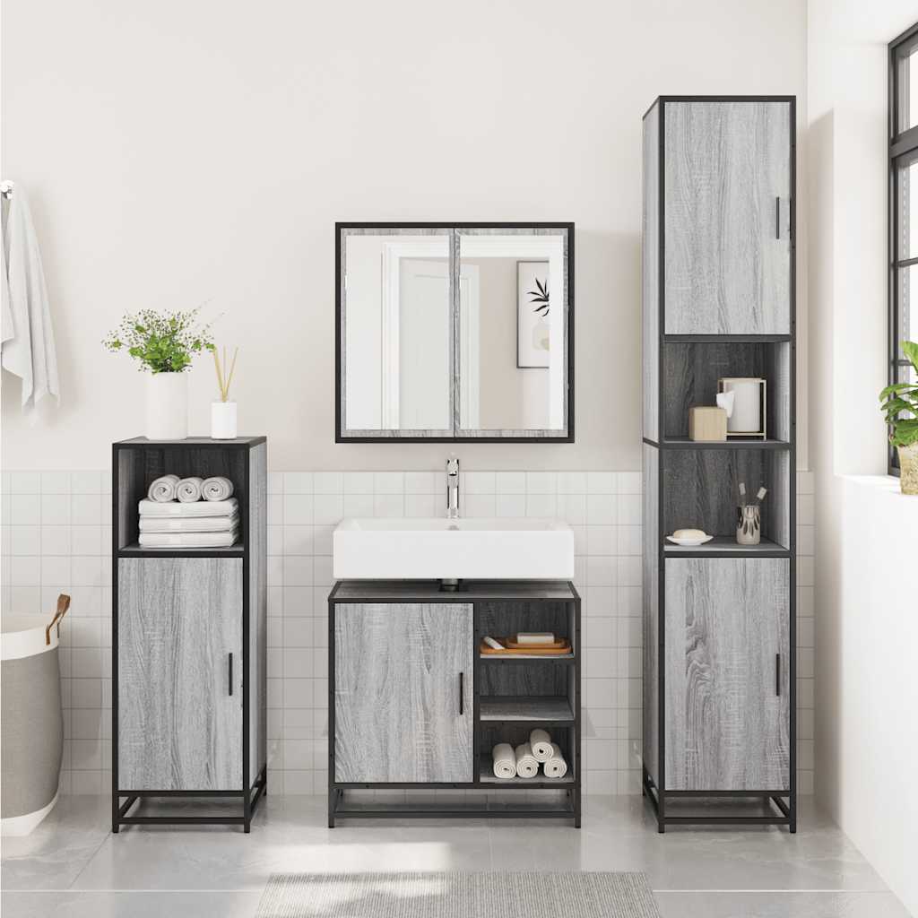 vidaXL Waschbeckenunterschrank Grau Sonoma 65x33x60 cm Holzwerkstoff