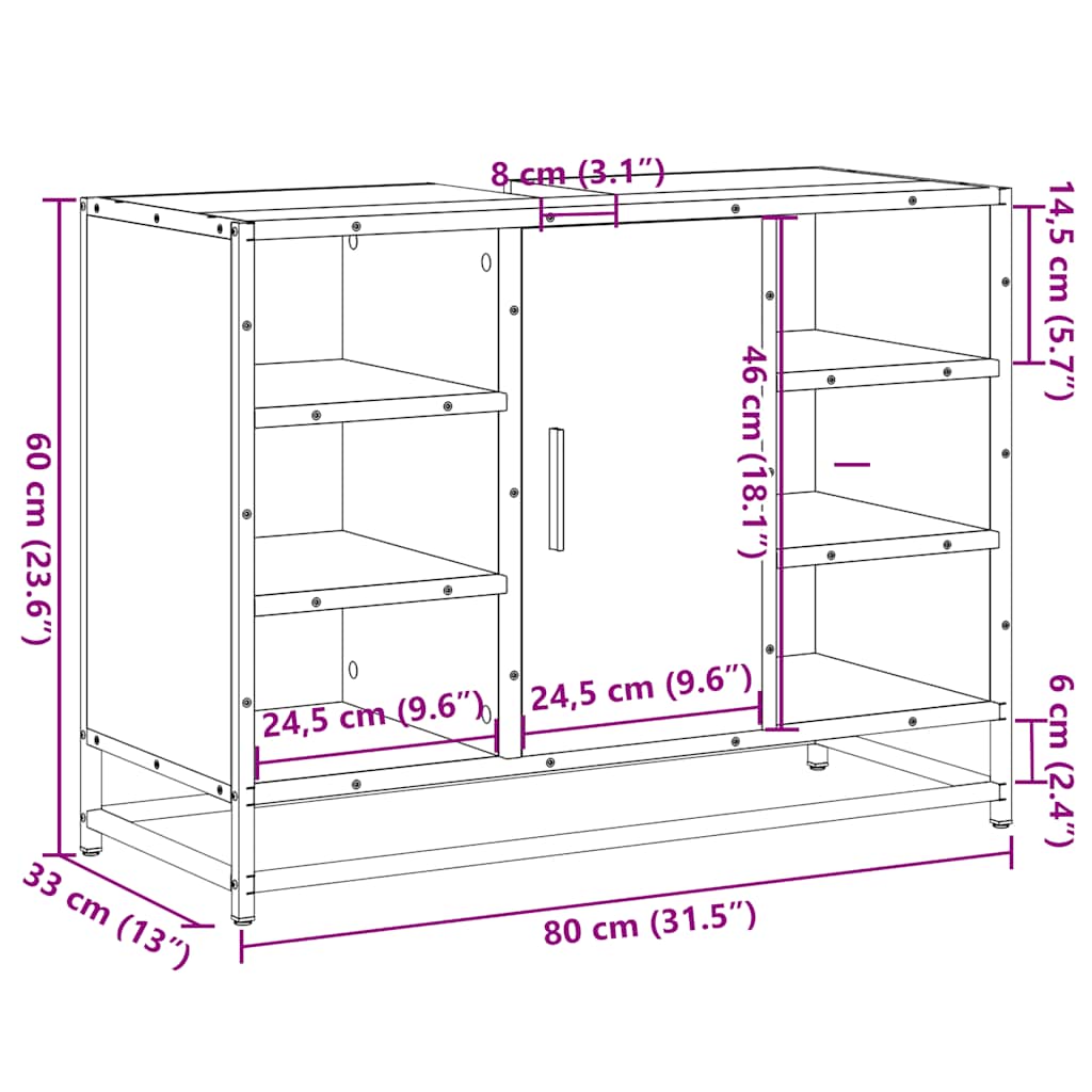 vidaXL Waschbeckenunterschrank Schwarz 80x33x60 cm Holzwerkstoff