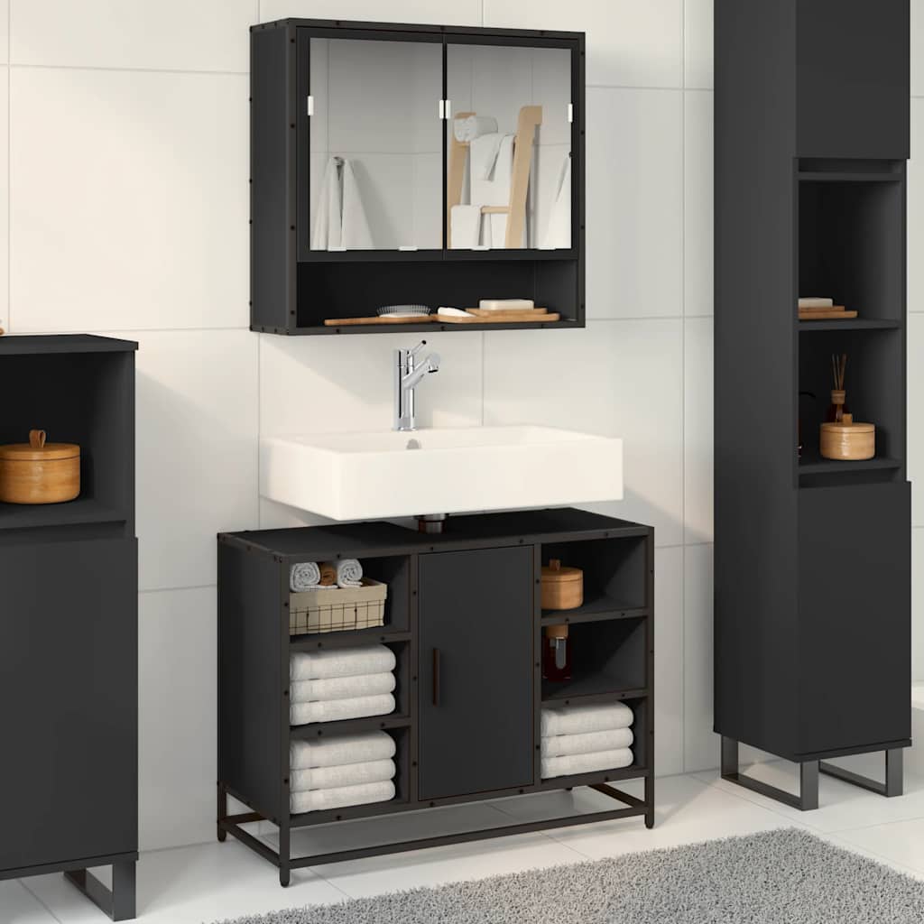 vidaXL Waschbeckenunterschrank Schwarz 80x33x60 cm Holzwerkstoff