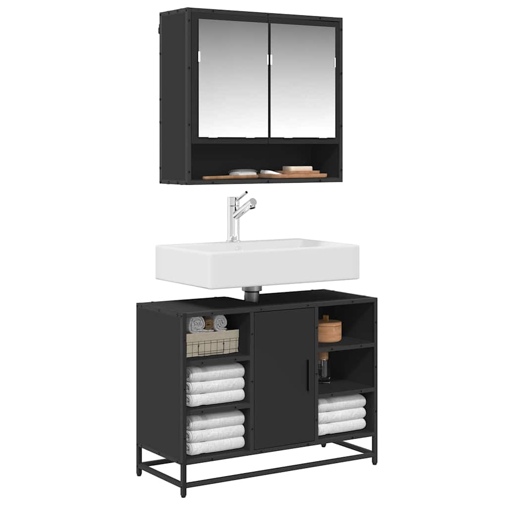 vidaXL Waschbeckenunterschrank Schwarz 80x33x60 cm Holzwerkstoff