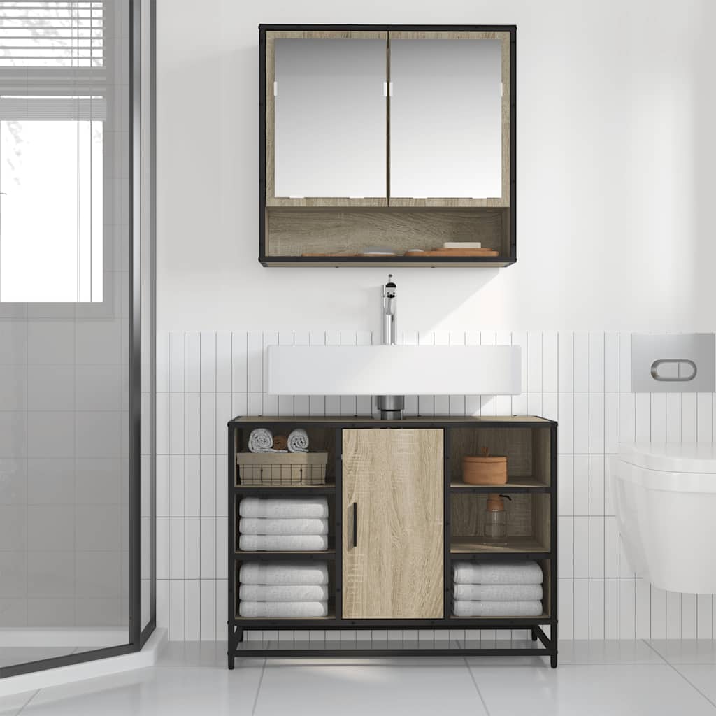 Badezimmer-Waschbeckenschrank Sonoma-Eiche 80 x 33 x 60 cm Holzwerkstoff