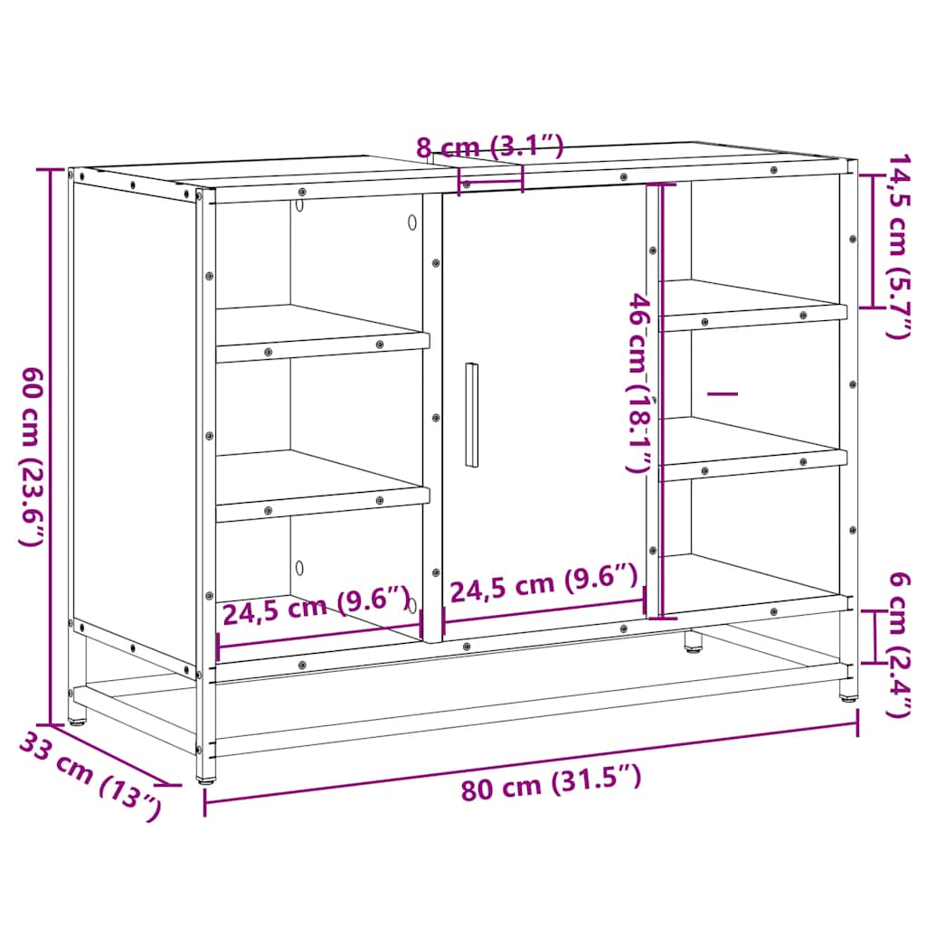 Meuble sous-lavabo chêne fumé 80x33x60 cm bois d'ingénierie vidaXL