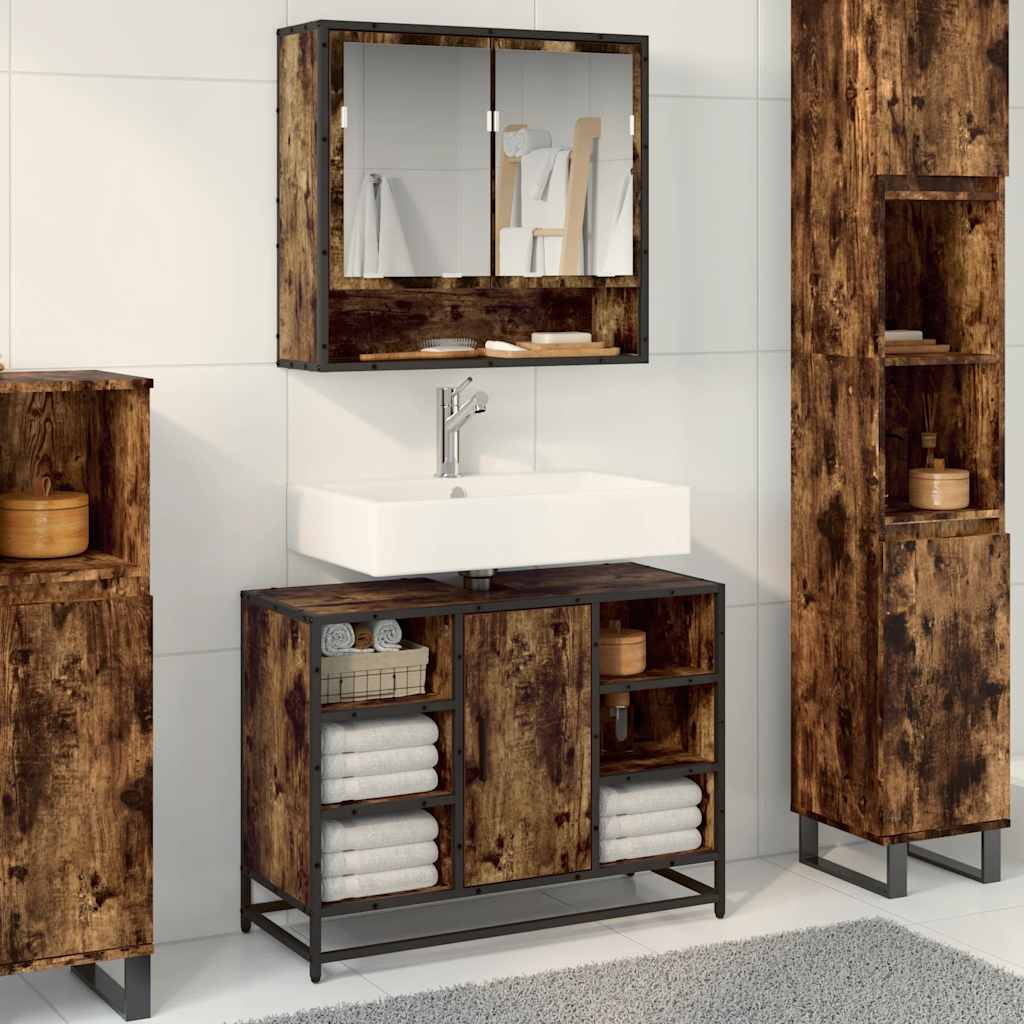 Meuble sous-lavabo chêne fumé 80x33x60 cm bois d'ingénierie vidaXL