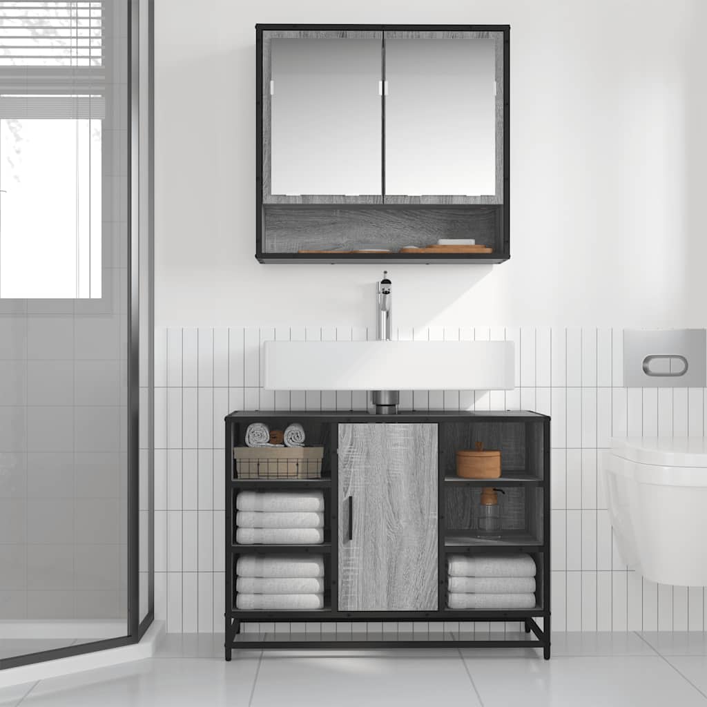 vidaXL Waschbeckenunterschrank Grau Sonoma 80x33x60 cm Holzwerkstoff