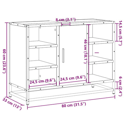 vidaXL Waschbeckenunterschrank Grau Sonoma 80x33x60 cm Holzwerkstoff