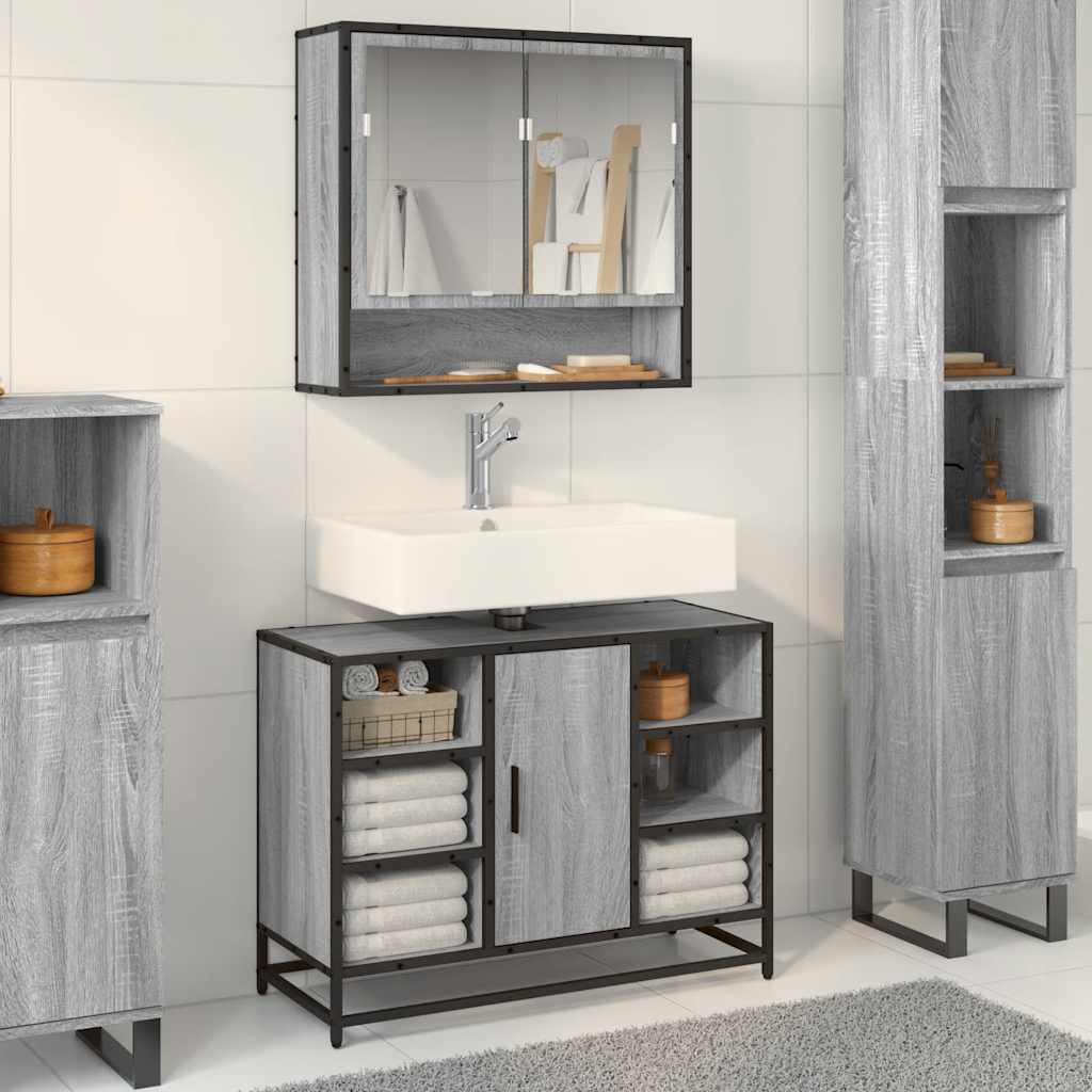vidaXL Waschbeckenunterschrank Grau Sonoma 80x33x60 cm Holzwerkstoff