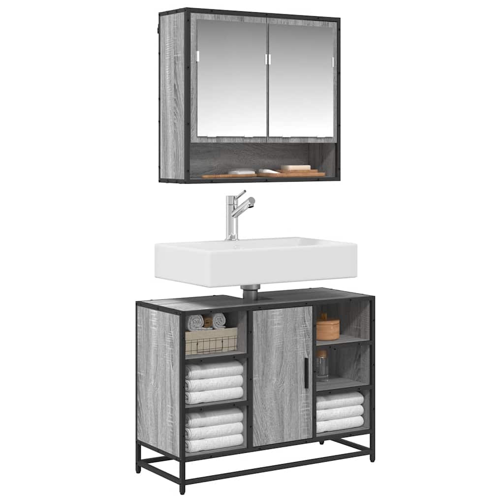 vidaXL Waschbeckenunterschrank Grau Sonoma 80x33x60 cm Holzwerkstoff