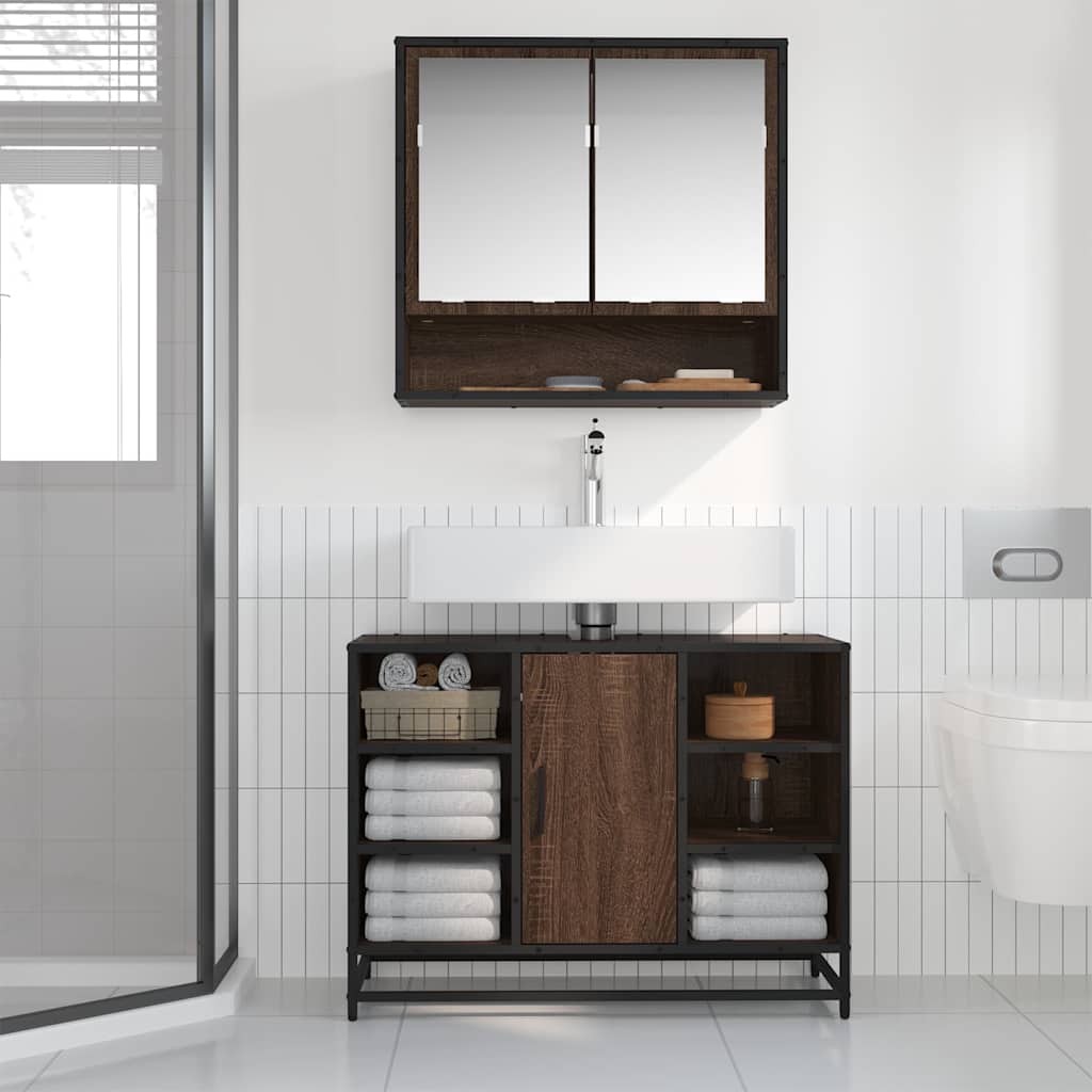 Meuble sous lavabo vidaXL aspect chêne marron 80x33x60 cm