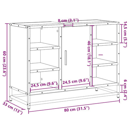 Meuble sous lavabo vidaXL aspect chêne marron 80x33x60 cm