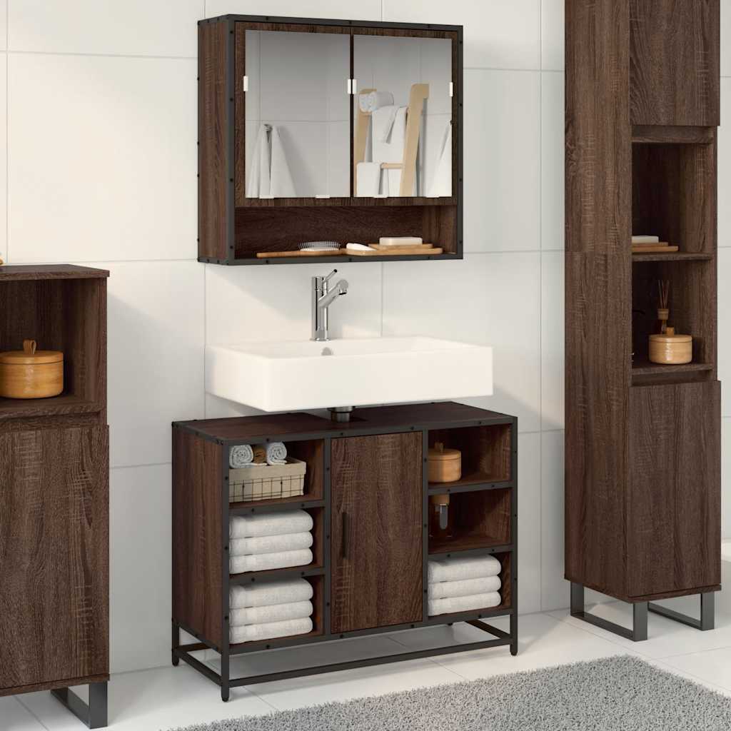 Meuble sous lavabo vidaXL aspect chêne marron 80x33x60 cm