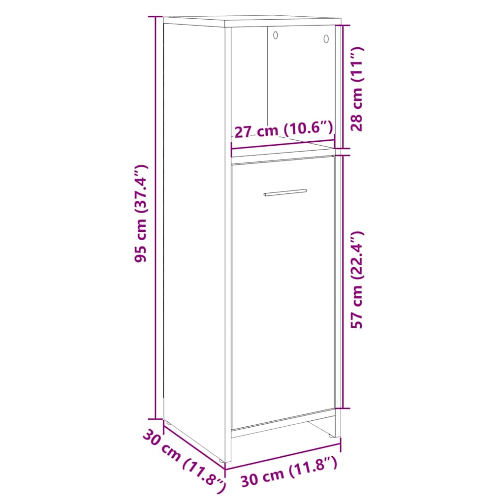 vidaXL Meuble de salle de bain chêne Sonoma 30x30x95 cm Bois d'ingénierie