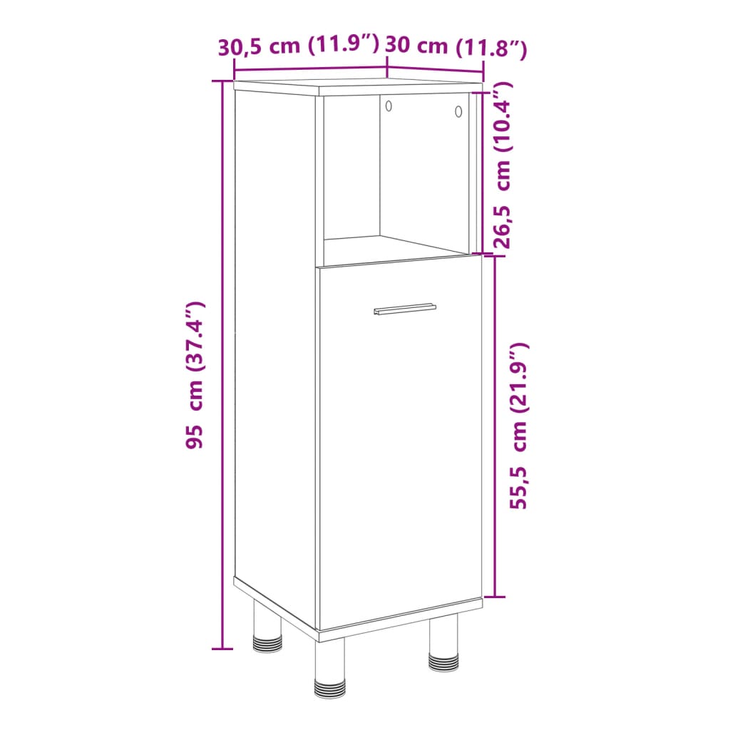 vidaXL Meuble de salle de bain chêne Sonoma 30,5x30x95 cm Bois d'ingénierie
