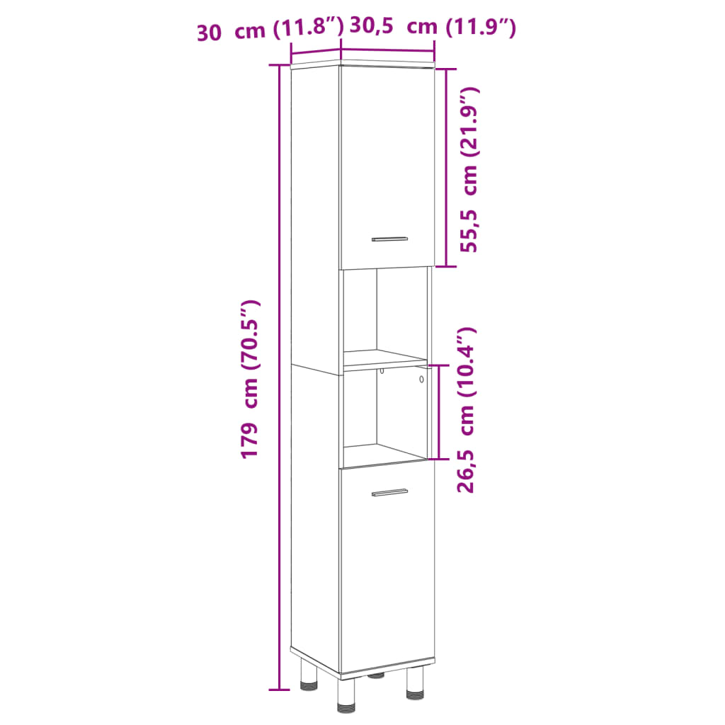 vidaXL Badschrank Sonoma-Eiche 30,5x30x179 cm Holzwerkstoff