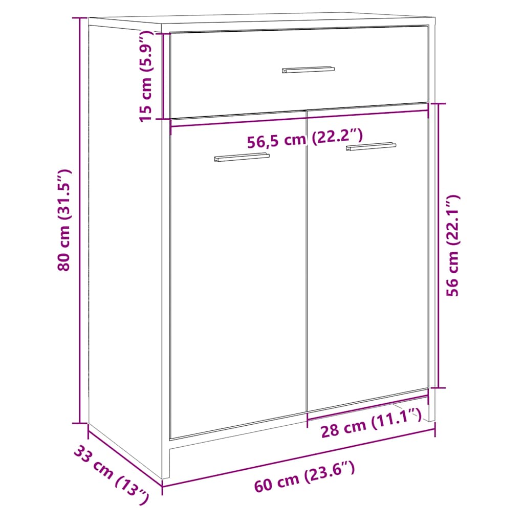 vidaXL Meuble de salle de bain chêne Sonoma 60x33x80 cm en bois d'ingénierie