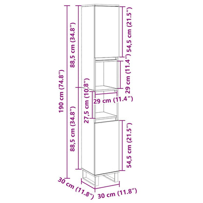 vidaXL Badschrank Sonoma-Eiche 30x30x190 cm Holzwerkstoff