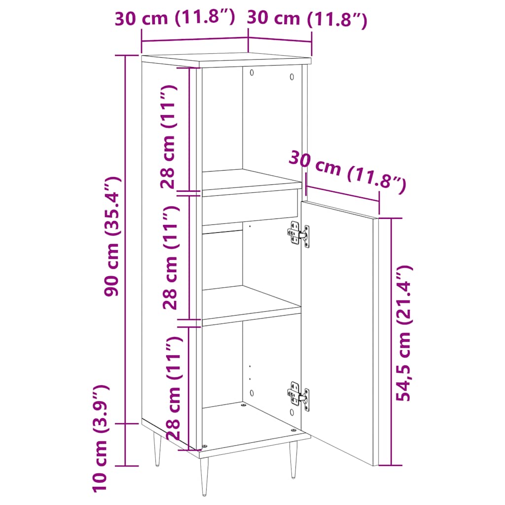 vidaXL Badschrank Sonoma-Eiche 30x30x100 cm Holzwerkstoff