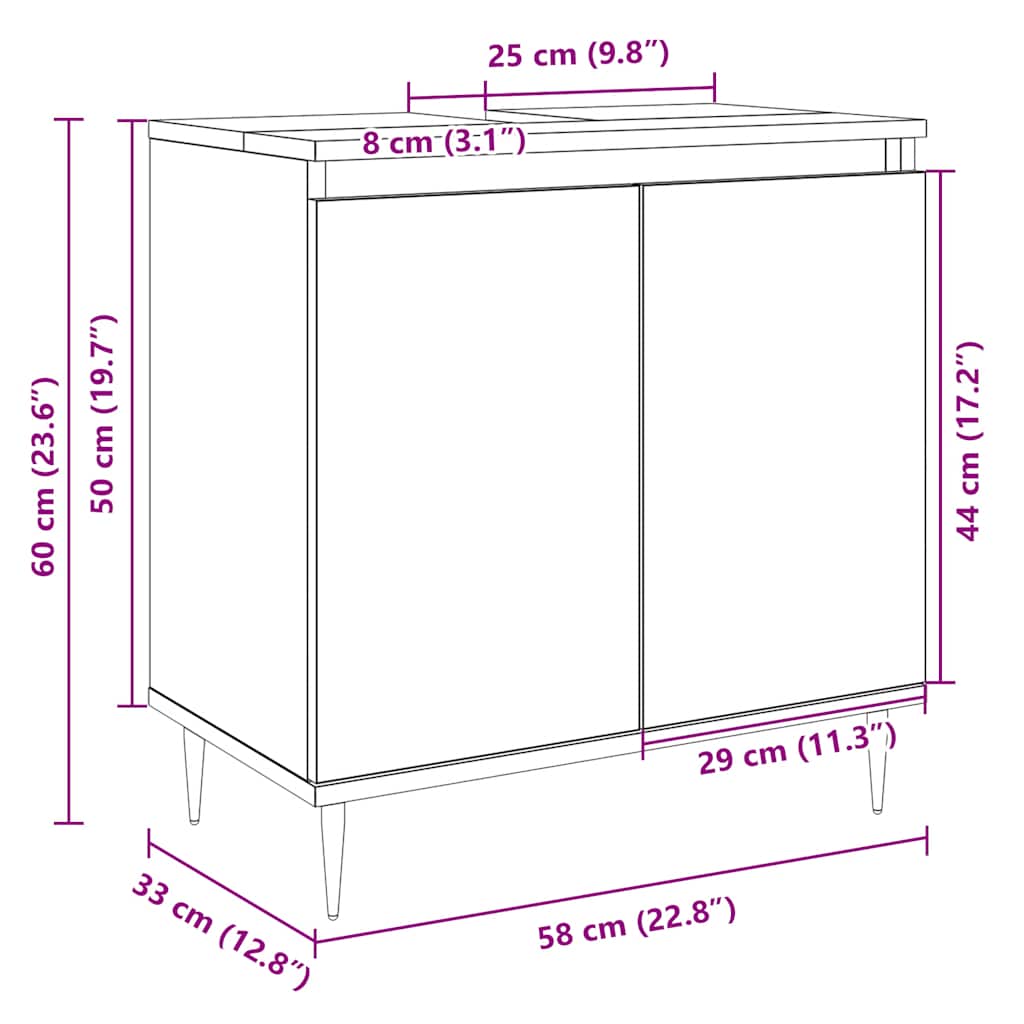 vidaXL Meuble de salle de bain chêne Sonoma 58x33x60 cm bois d'ingénierie