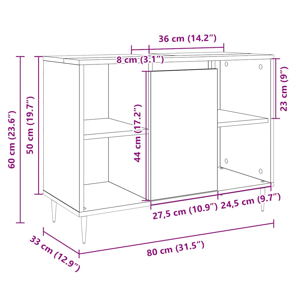 vidaXL Meuble sous lavabo chêne Sonoma 80x33x60 cm Bois d'ingénierie