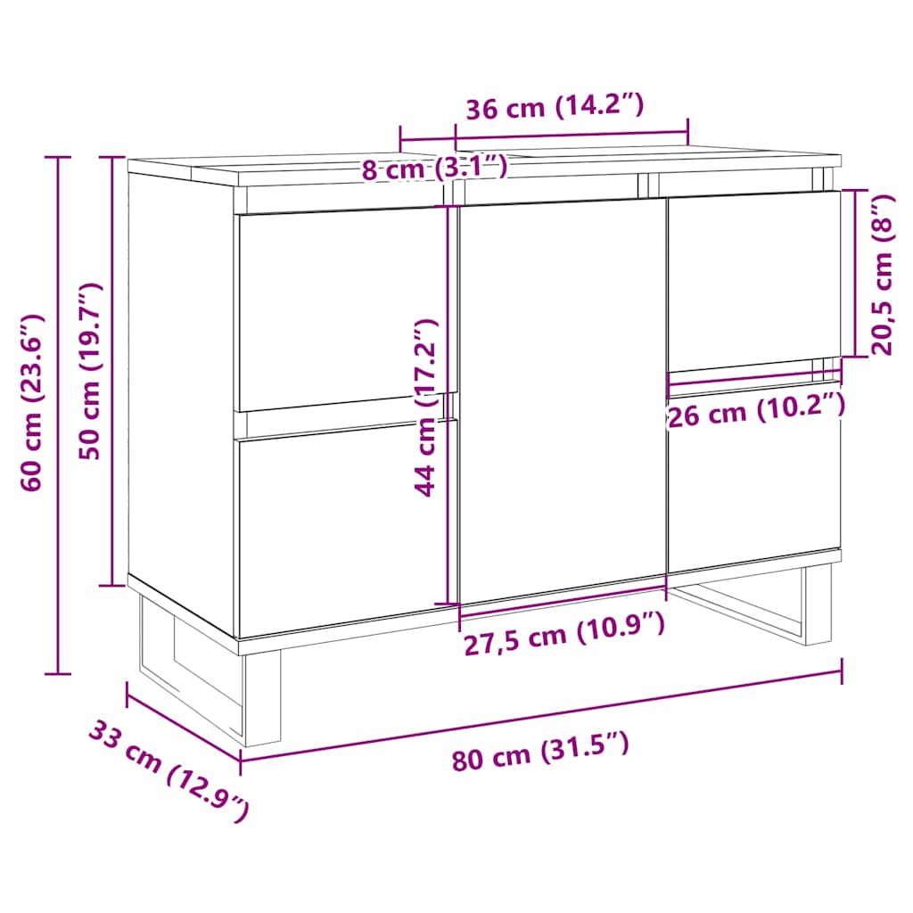 vidaXL Badschrank Sonoma-Eiche 80x33x60 cm Holzwerkstoff