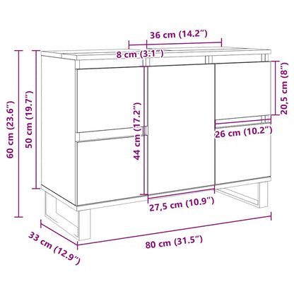 vidaXL Badschrank Sonoma-Eiche 80x33x60 cm Holzwerkstoff
