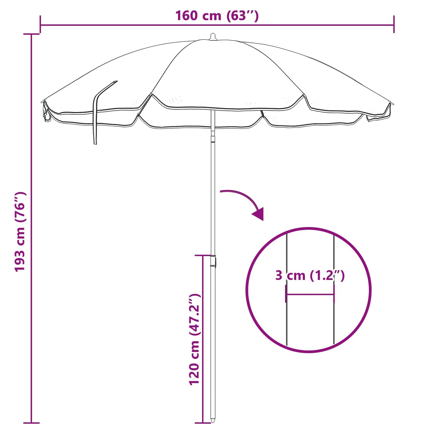 vidaXL Sonnenschirm Grün 161 x 161 x 193 cm Polyester