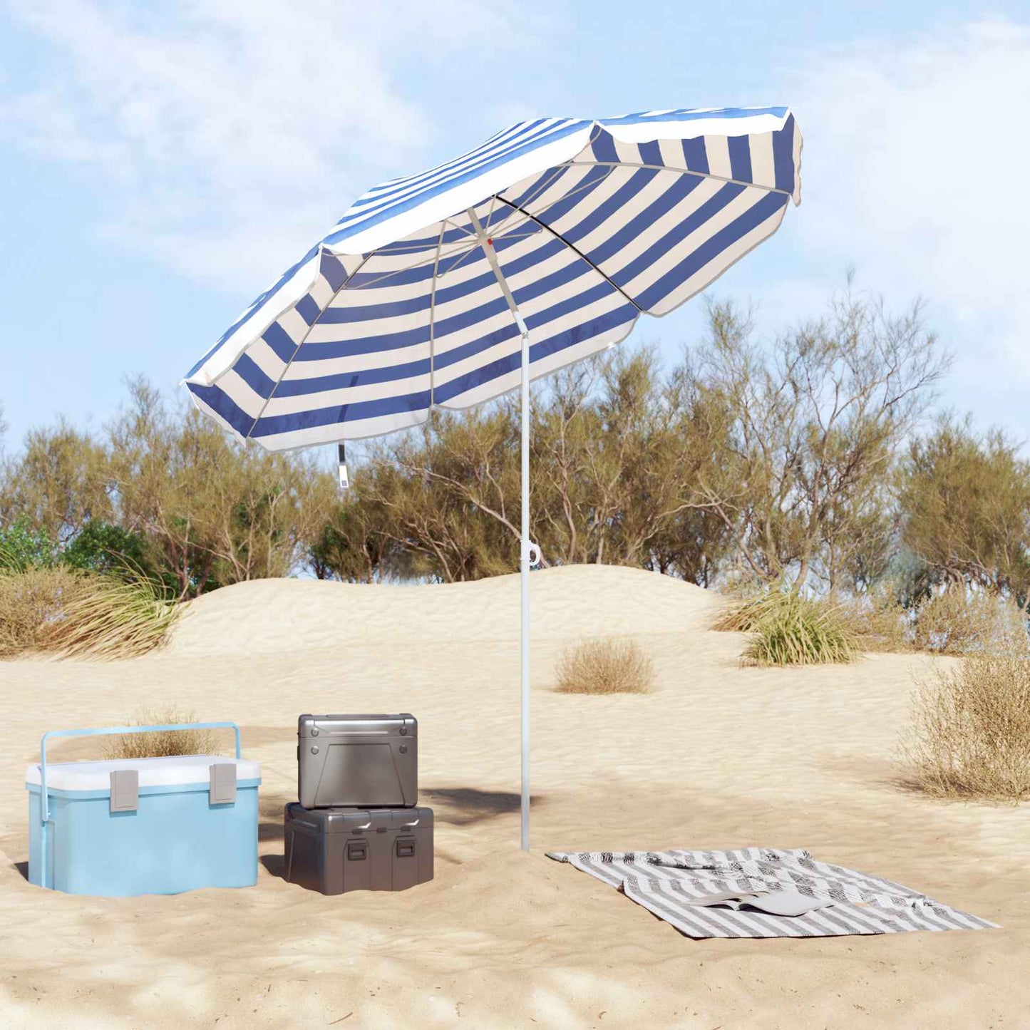 vidaXL Strandparasol Blau und Weiß 206 x 206 x 212 cm