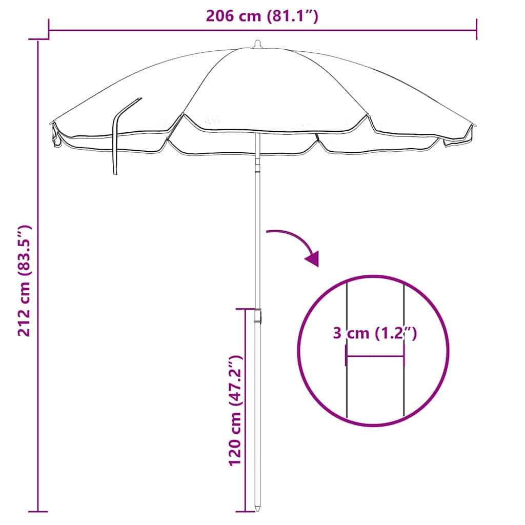 vidaXL Strandparasol Blau und Weiß 206 x 206 x 212 cm