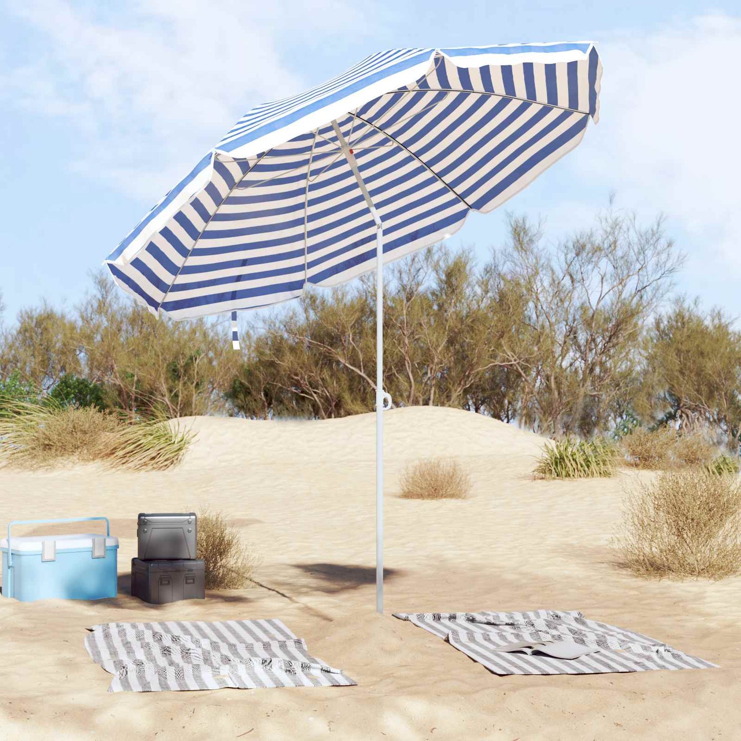 vidaXL Strandparasol Blau und Weiß 263 x 263 x 272 cm