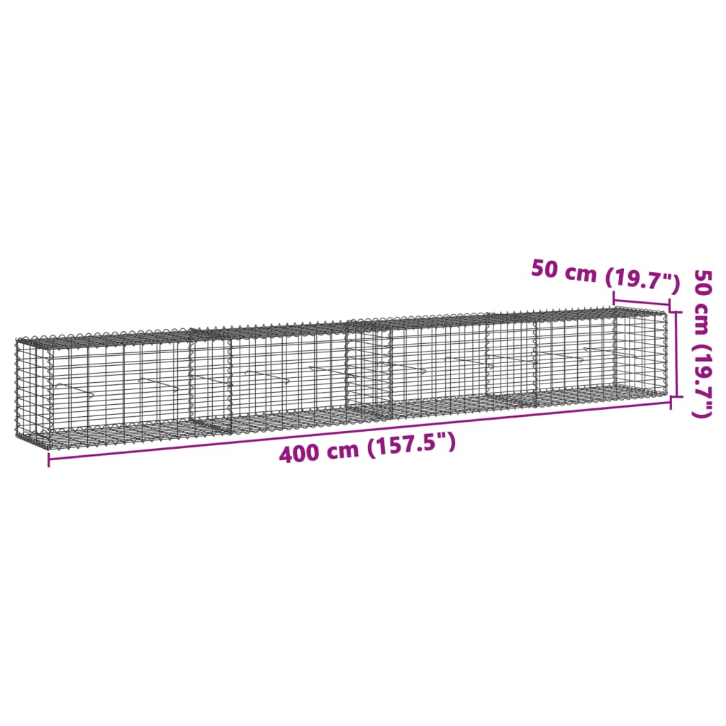 vidaXL Gabionenkorb mit Deckel 400x50x50 cm Verzinktes Eisen