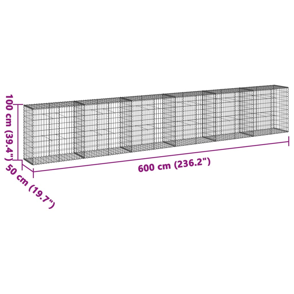 vidaXL Gabione mit Deckel 600x50x100 cm Verzinktes Eisen