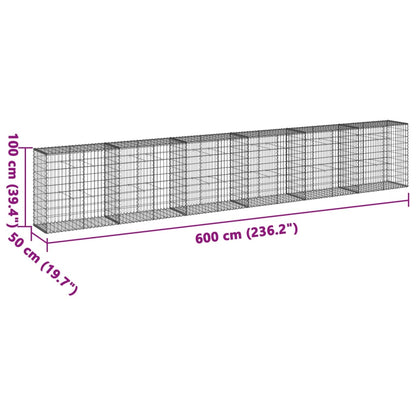vidaXL Gabione mit Deckel 600x50x100 cm Verzinktes Eisen