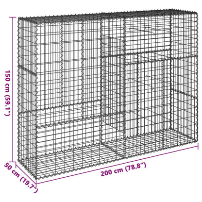 vidaXL Gabione mit Deckel 200x50x150 cm Verzinktes Eisen