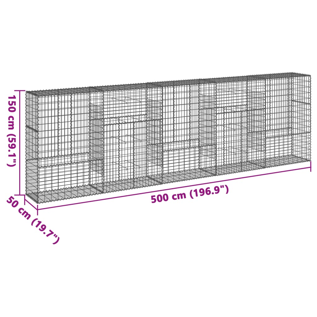vidaXL Gabionenkorb mit Deckel 500x50x150 cm Eisen verzinkt