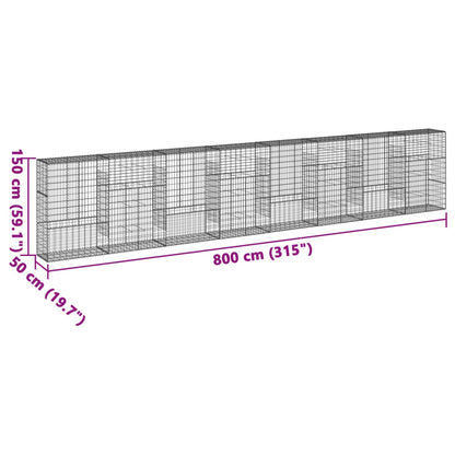 vidaXL Gabione mit Deckel 800x50x150 cm Verzinktes Eisen