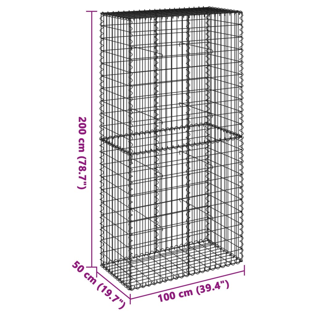vidaXL Gabione mit Deckel 100x50x200 cm Verzinktes Eisen