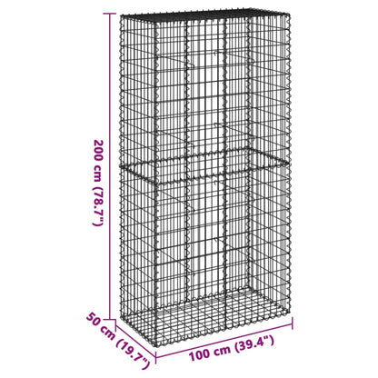 vidaXL Gabione mit Deckel 100x50x200 cm Verzinktes Eisen