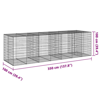 vidaXL Gabione mit Deckel 350x100x100 cm Verzinktes Eisen
