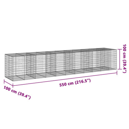 vidaXL Gabionenkorb mit Deckel 550x100x100 cm en fer galvanisé