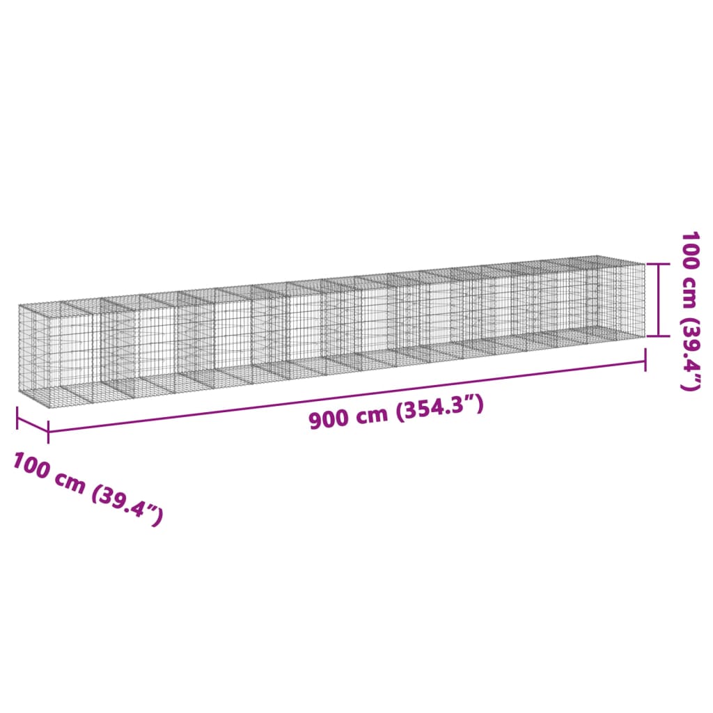 vidaXL Gabione mit Deckel 900x100x100 cm Verzinktes Eisen