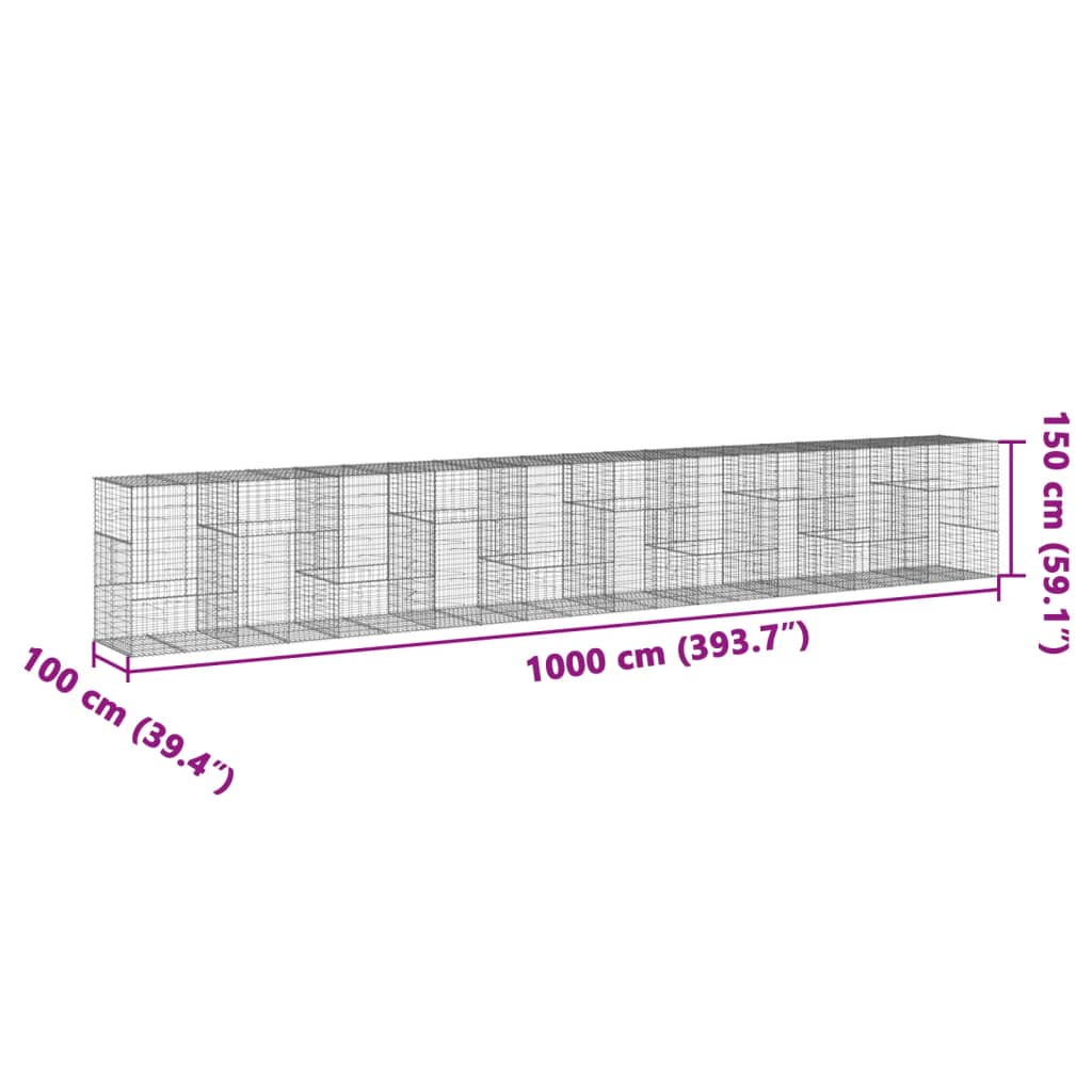 vidaXL Gabione mit Deckel 1000x100x150 cm Verzinktes Eisen