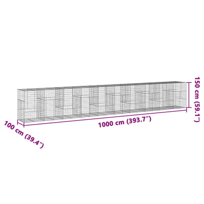 vidaXL Gabione mit Deckel 1000x100x150 cm Verzinktes Eisen