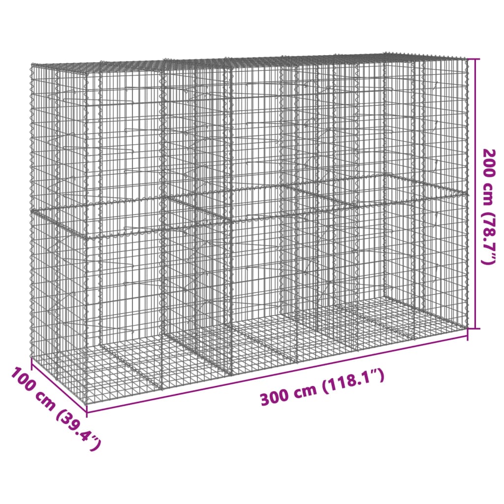 vidaXL Gabione mit Deckel 300x100x200 cm Verzinktes Eisen