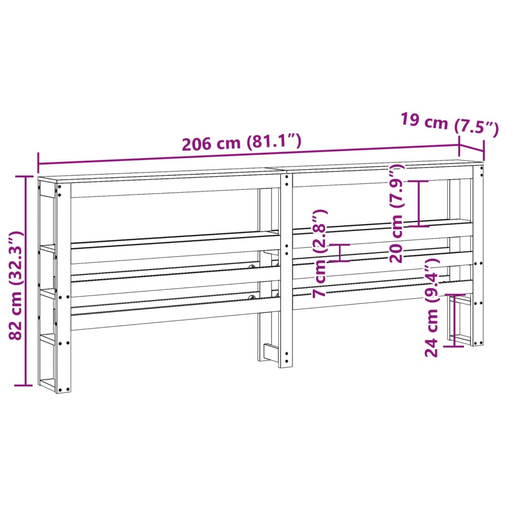 vidaXL Kopfteil mit Ablagen 200 cm Massivholz Kiefer