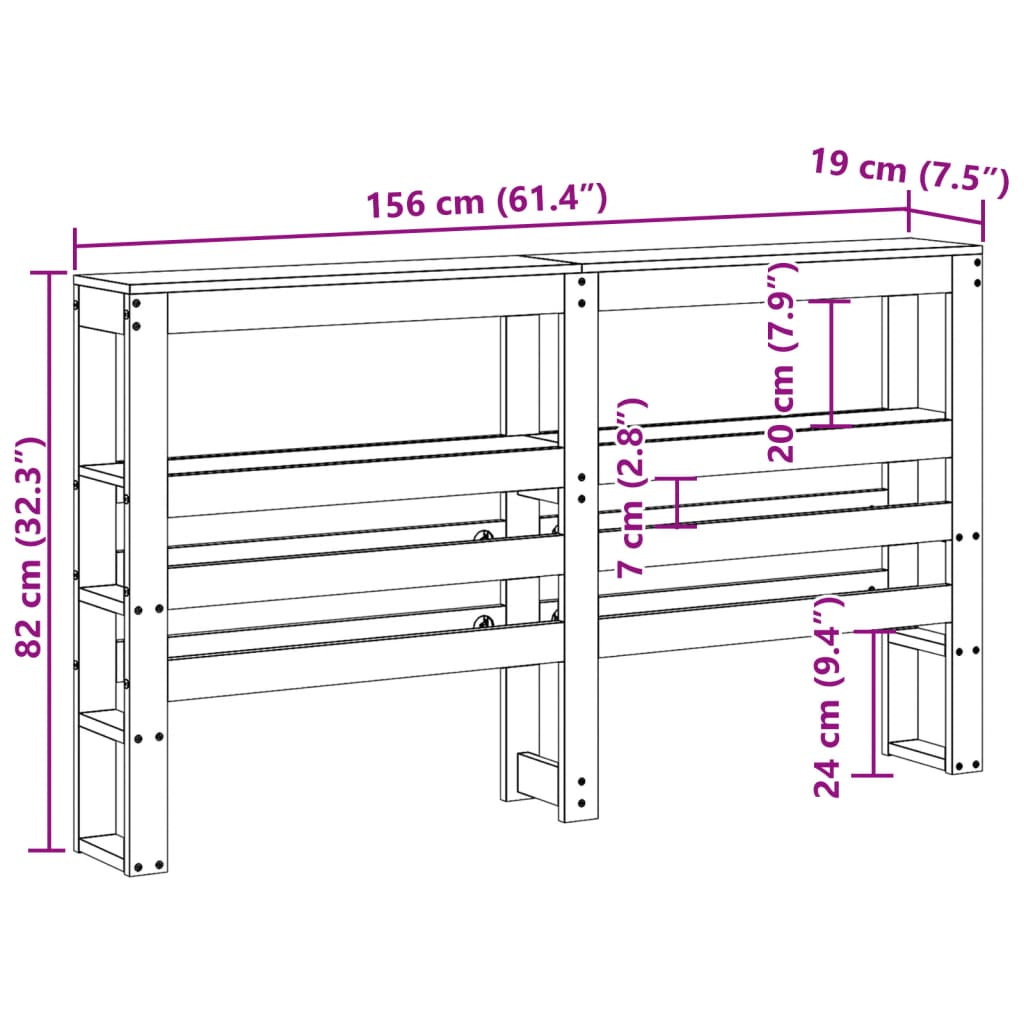 vidaXL Kopfteil mit Ablagen Wachsbraun 150 cm Massivholz Kiefer