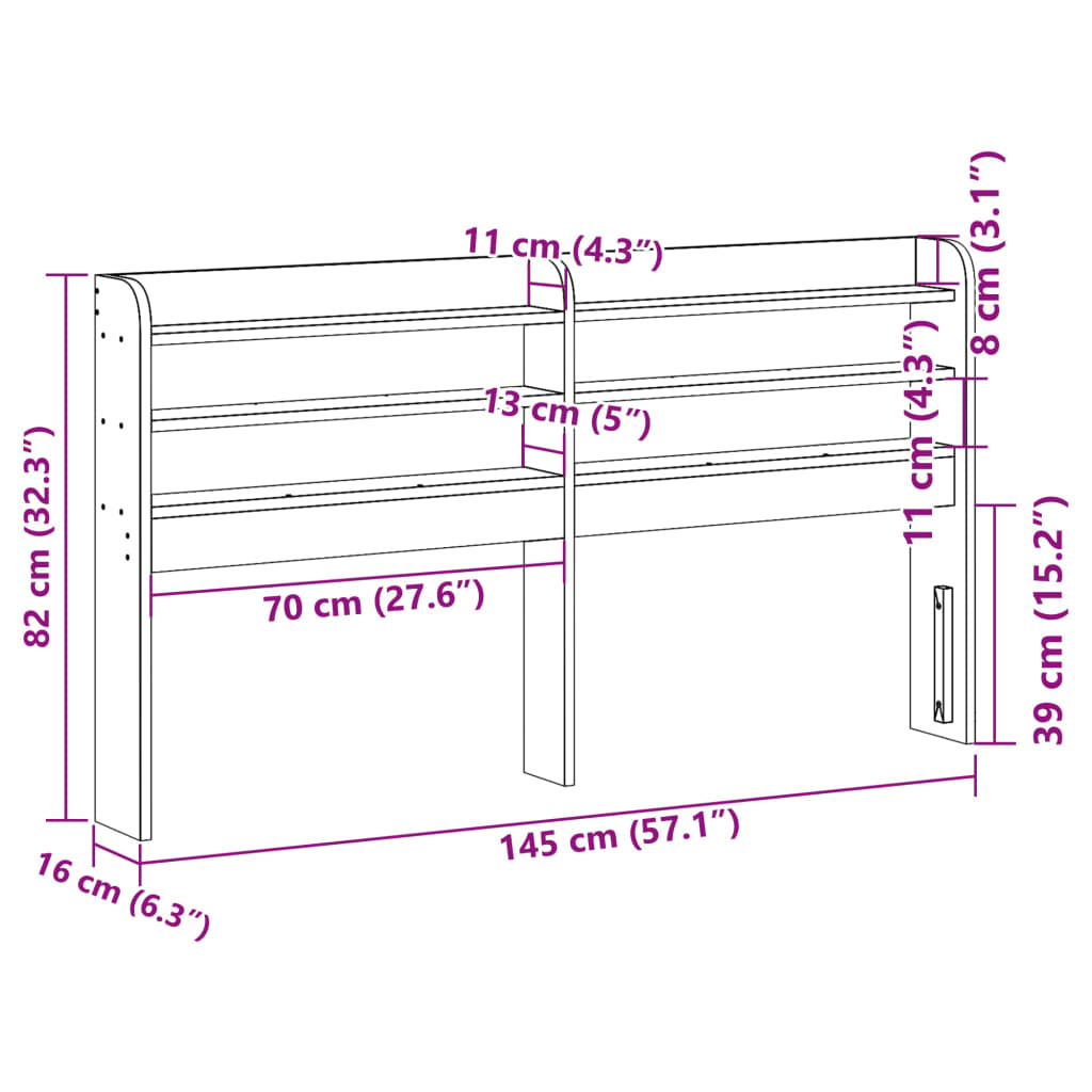 vidaXL Kopfteil mit Ablagen Weiß 135 cm Massivholz Kiefer